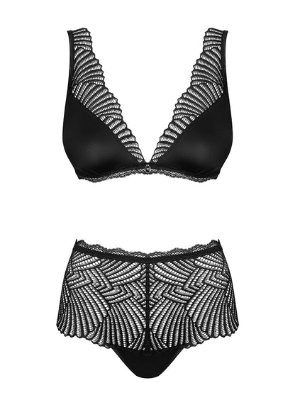 Klarita a seductive set made of soft material in black with transparent and elegantly patterned lace
