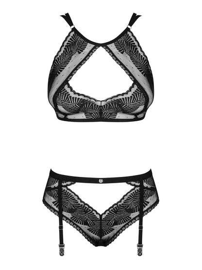 Allastia Erotic set made of translucent and delicately patterned material in black