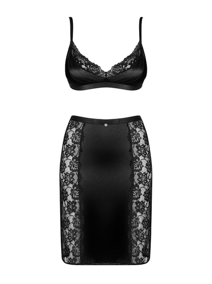 Blanita a fantastic black bra and skirt set made of shiny satin material with beautiful lace