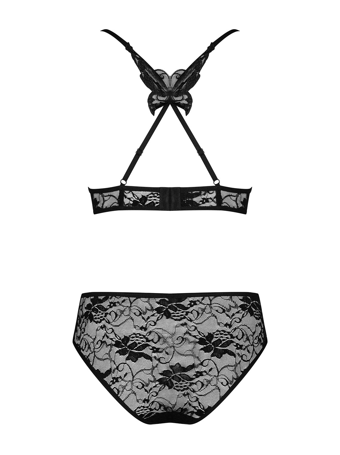 Kokietta a feminine, black lingerie set made of transparent and elastic material with a subtle floral pattern