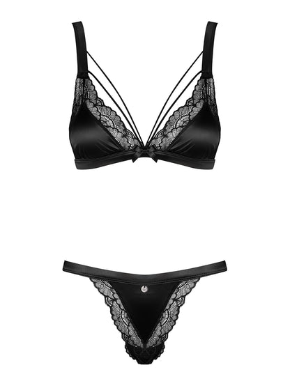 Eloissa a delightful black lingerie set made of soft and elastic satin material in combination with transparent lace