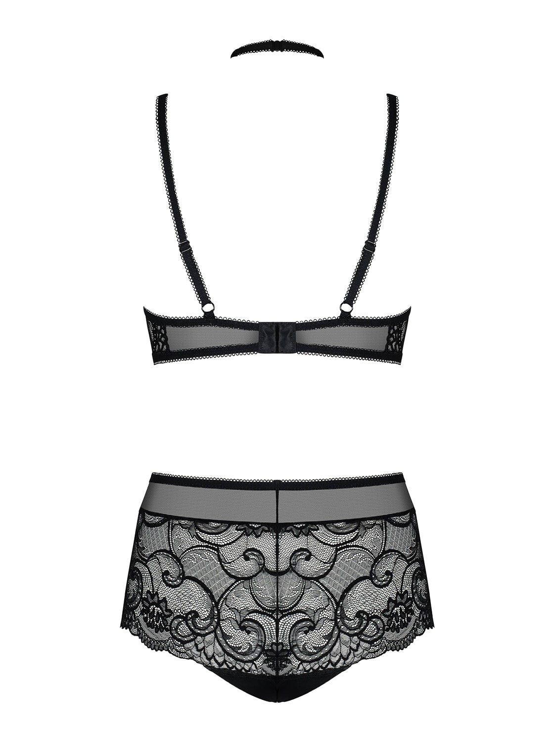 Elizenes a seductive black lingerie set made of transparent and elastic material with floral lace