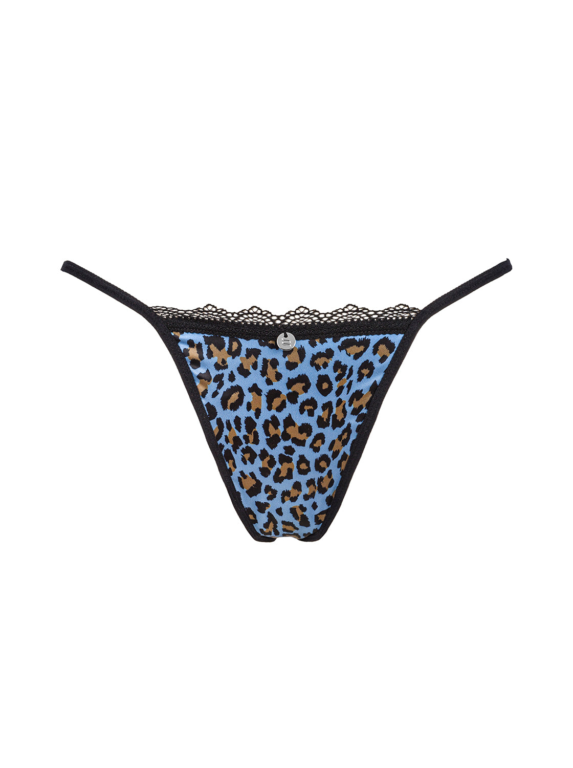Nadine's thong made of soft and satin material in blue with sexy leopard print and black lace