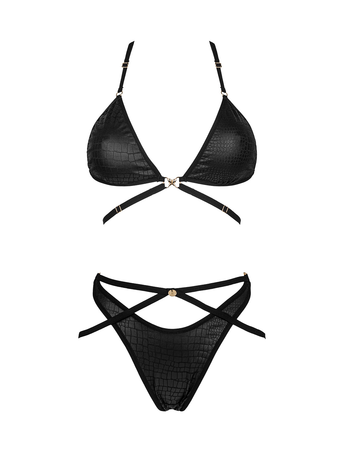 Cobra Nive a black set made of soft and elastic material with a subtle snake pattern and gold-colored details