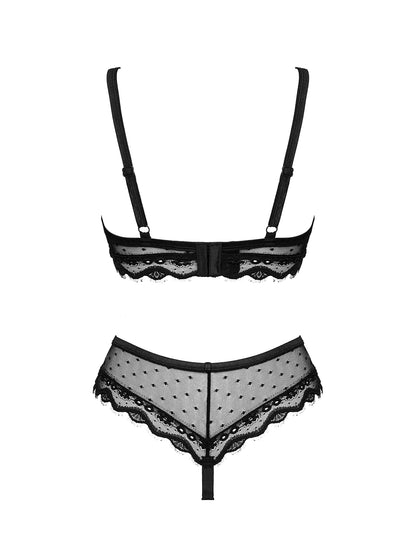 Marrbel a feminine black set made of translucent and elastic material with small dots and fantastic eyelash lace on the edges