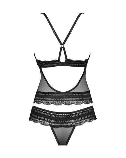 Ivannes a top and thong made of translucent and elastic material in black