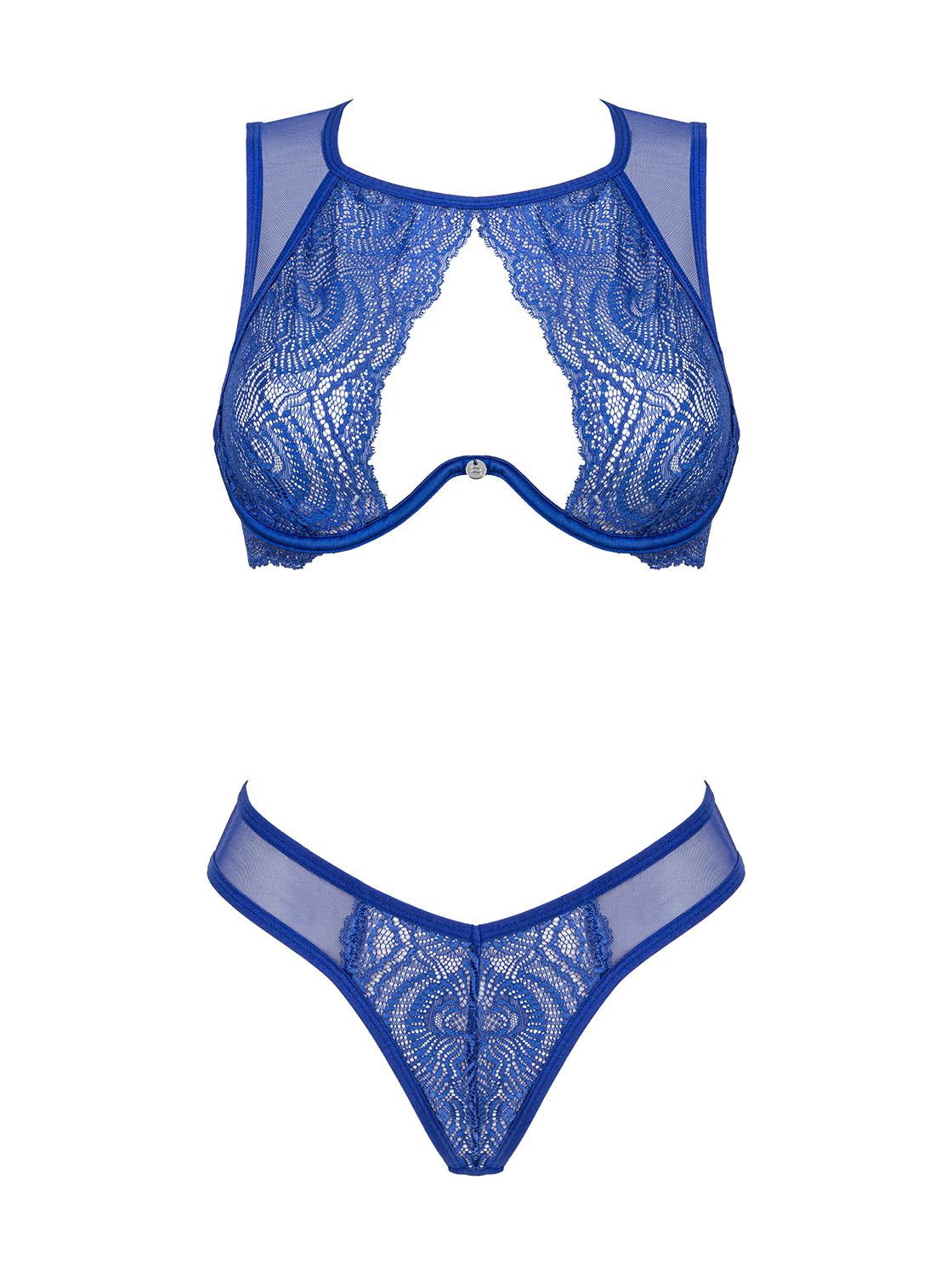 Giselia fantastic set made of delicately translucent and elastic material in blue with elegant lace elements