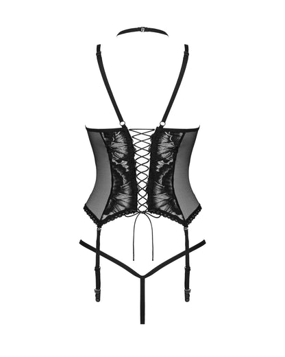 Feminine, black corset with floral lace