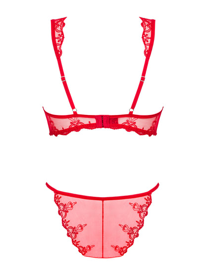 Lonesia a set made of delicately translucent and soft material in red with beautiful lace elements