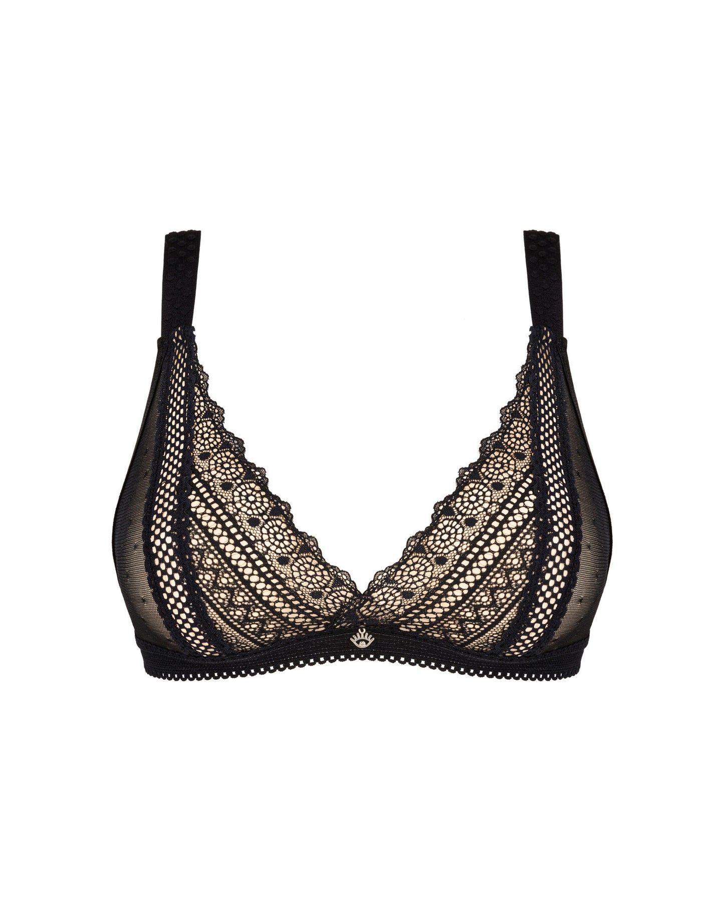 Estiqua a black bra made of elastic and soft material with elegant lace details and a beautiful pendant