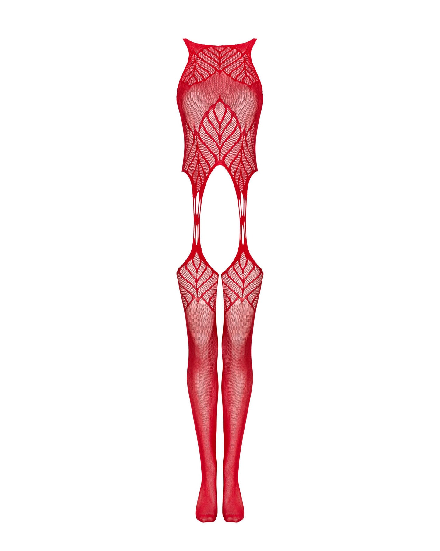 Feuerroter elastischer Bodystocking im Design eines Oberteils mit Strümpfen