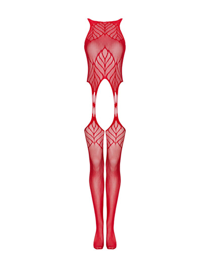 Feuerroter elastischer Bodystocking im Design eines Oberteils mit Strümpfen