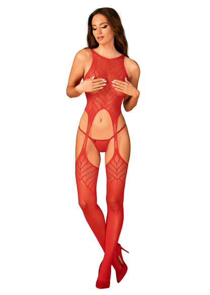 Feuerroter elastischer Bodystocking im Design eines Oberteils mit Strümpfen