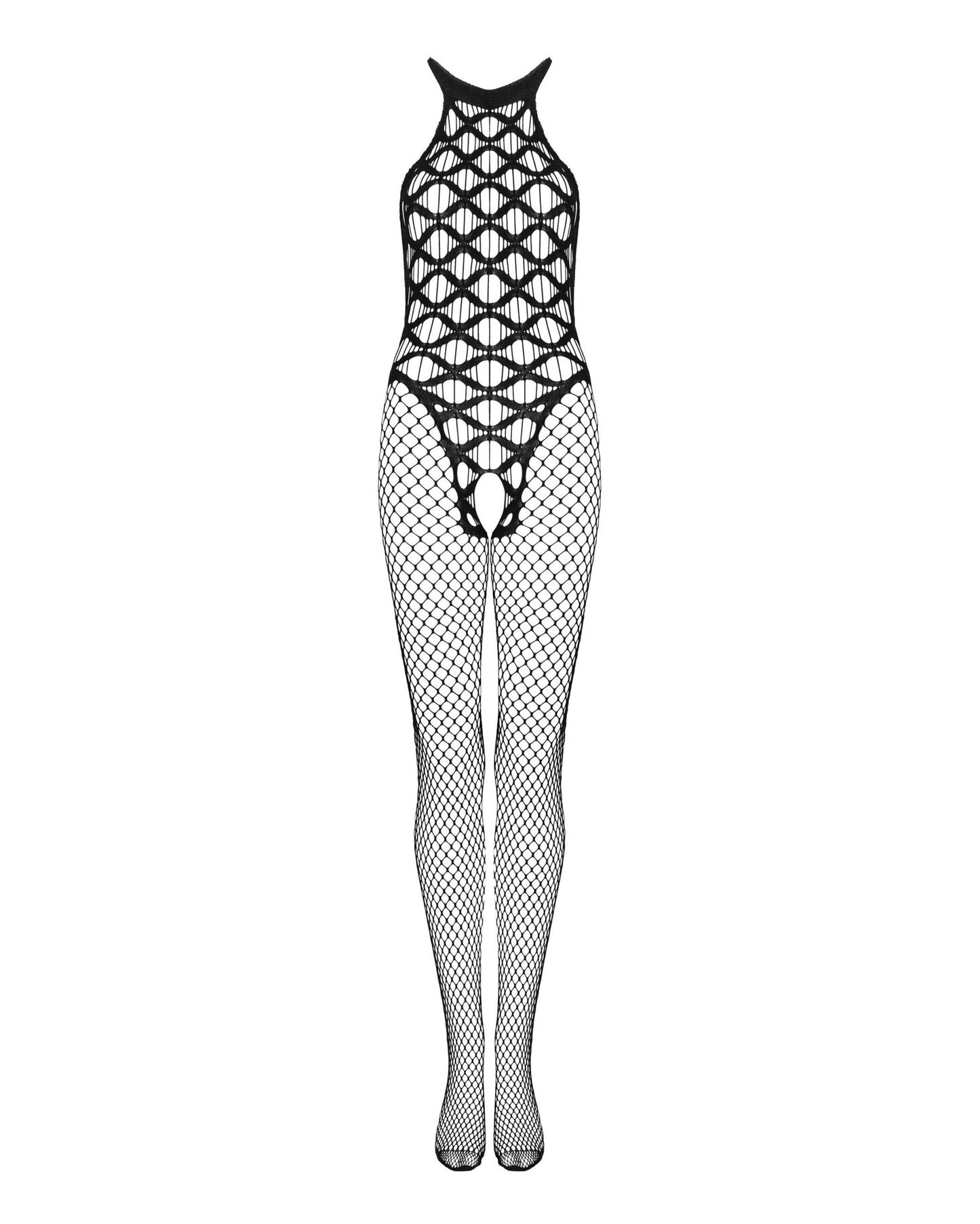 Bodystocking mit grobmaschigen Ausschnitten und offenen Schritt