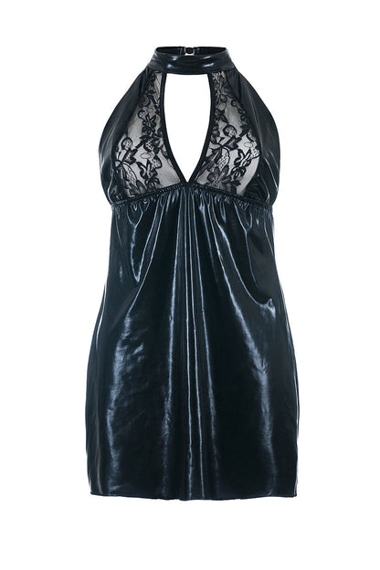 Sensual wetlook chemise with long gloves