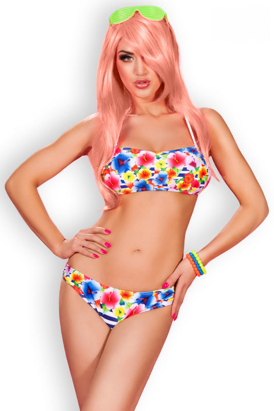 Sensational, colorful bikini with floral and striped pattern 