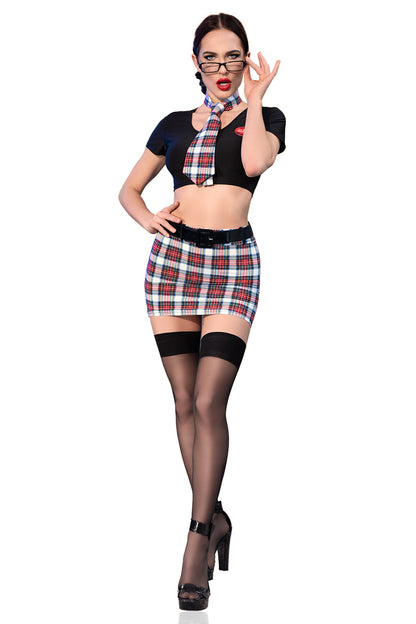 Schoolgirl costume with short top and miniskirt