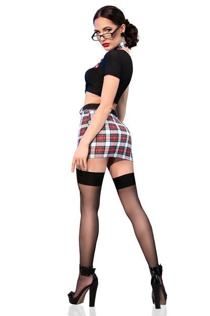Schoolgirl costume with short top and miniskirt
