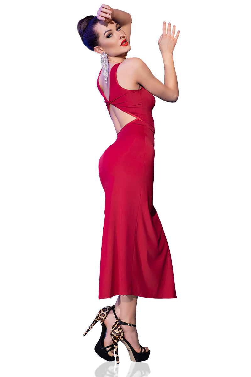 Elegantes langes Kleid mit sexy Rückenausschnitt und seitlichem Schlitz inkl. String