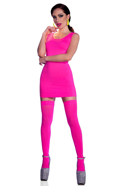 Seamless mini dress made of stretch material in pink, matching stockings included