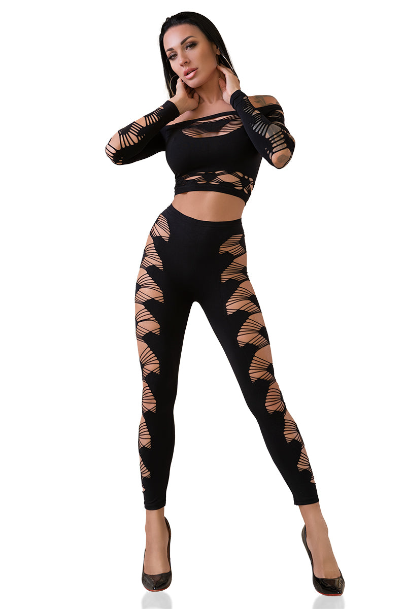 Set aus Top & Leggings in Schwarz