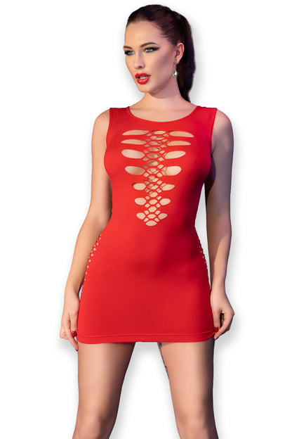 Elastic sleeveless mini dress made of seamless and soft material in red with sexy slits