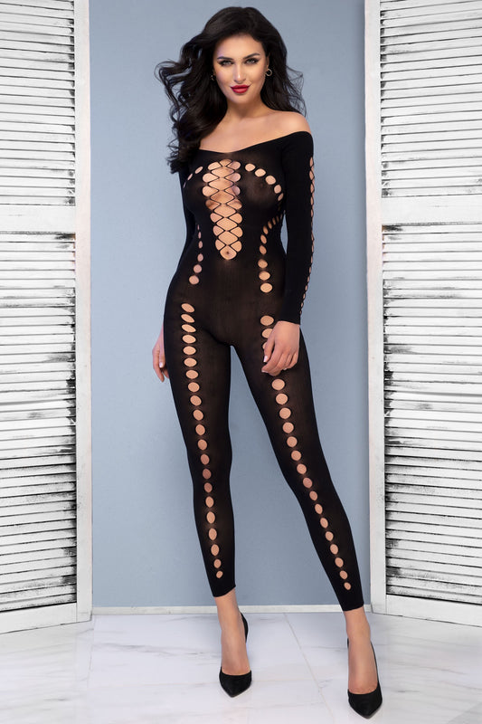 Stilvoller Bodystocking mit interessantem Design aus grobmaschigen Ausschnitten