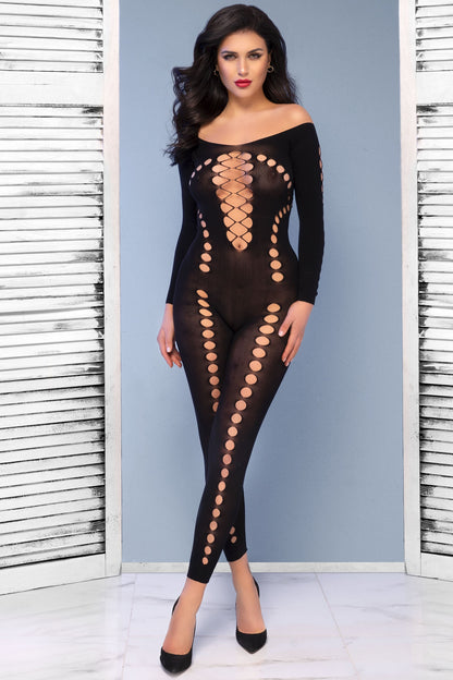 Stilvoller Bodystocking mit interessantem Design aus grobmaschigen Ausschnitten