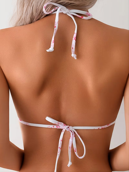 Rückansicht des Triangel Bikini Oberteils mit verstellbaren Bindebändern