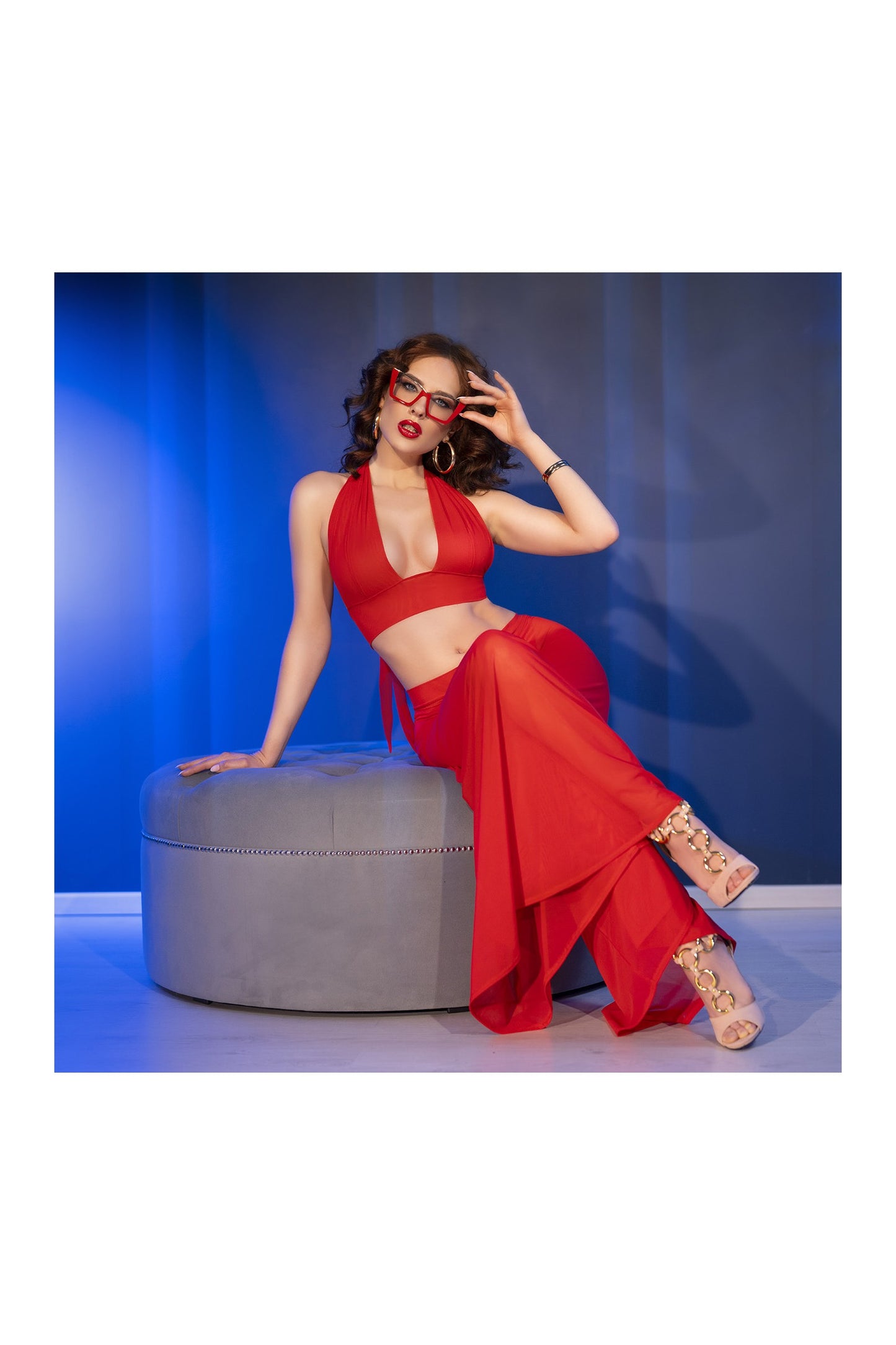 Sommerliches Festival Rave Outfit Set Top mit Transparenter Hose und String