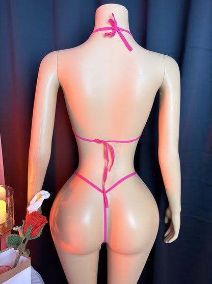 Rückansicht vom Rainbow Dessous Set mit String und Bindebändern