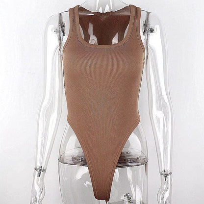 Ärmelloser Feinripp Taillen Hüfte hoher Bodysuit String Body