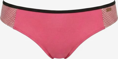 Pinker Bikini-Slip für Damen mit schwarzen Abschlüssen und seitlichen Mesh-Einsätzen