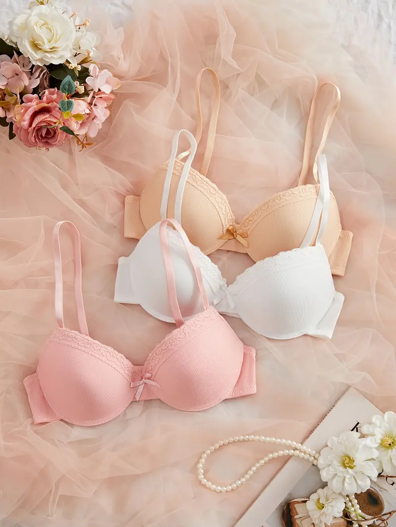 Süßes 3er Pack Damen Bügel Schalen Push Up BH Set Unterwäsche Dessous Cup A B C