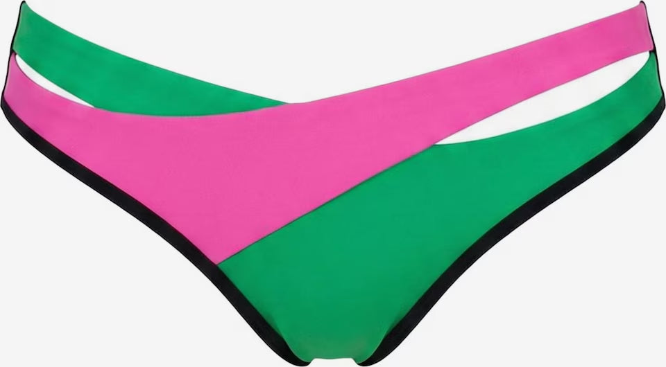 Bikinihöschen mit niedrigem Bund in Pink und Grün mit schwarzen Einfassungen
