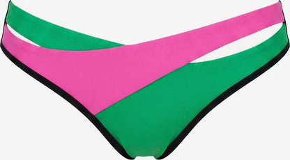 Bikinihöschen mit niedrigem Bund in Pink und Grün mit schwarzen Einfassungen