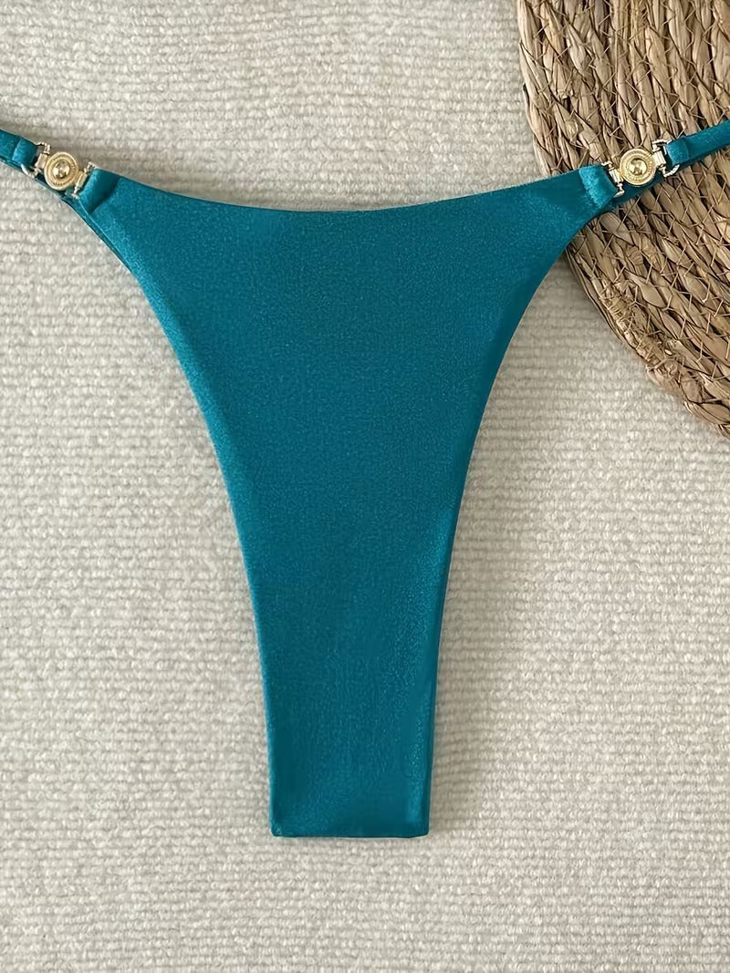 Türkis Bikini Slip High Cut Detail goldene Elemente