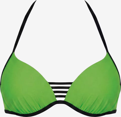 Grünes Push-up Bikinioberteil mit thermogeformten Cups und schwarzen Zierbändern