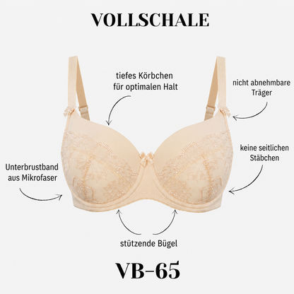 Vena VB-65 Full-Cup Bügel-BH in Beige mit Stickerei, breiten Trägern, Bügeln und Mikrofaser-Unterbrustband