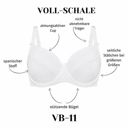 Produktgrafik des VENA VB-11 Full-Cup BHs in Weiß mit Cups, Trägern, Bügeln und Seitenstützen