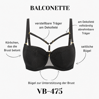 Schwarzer Vena VB-475 Balconette Stütz-BH mit Bügeln und abnehmbaren Dekolleté-Riemchen