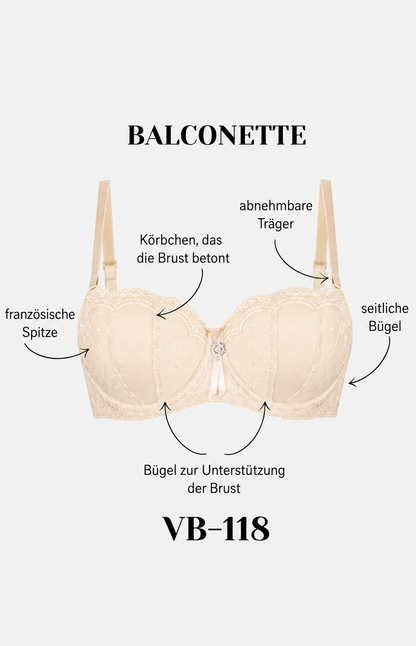 Balconette Stütz-BH VB-118 in Beige mit Spitze, gepolsterten Bügel-Cups und abnehmbaren Trägern