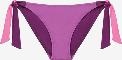 Lila Bikinihose Damen mit seitlichen pinken und violetten Bindebändern