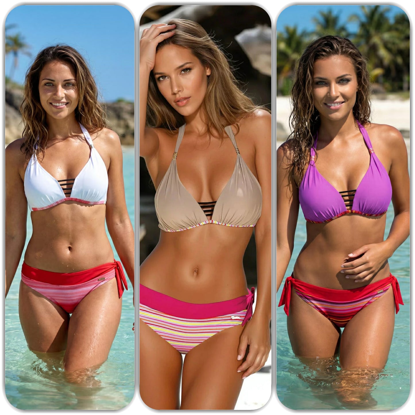 Damen Push Up Neckholder Bikini mit Zierbändern – Zweiteiler 211394