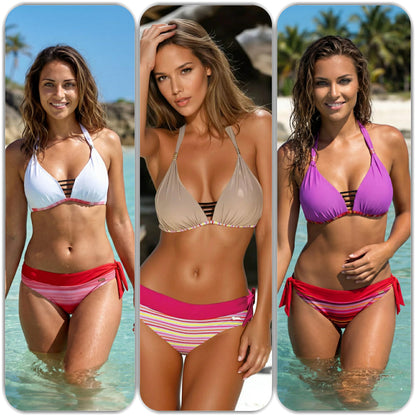 Damen Push Up Neckholder Bikini mit Zierbändern – Zweiteiler 211394