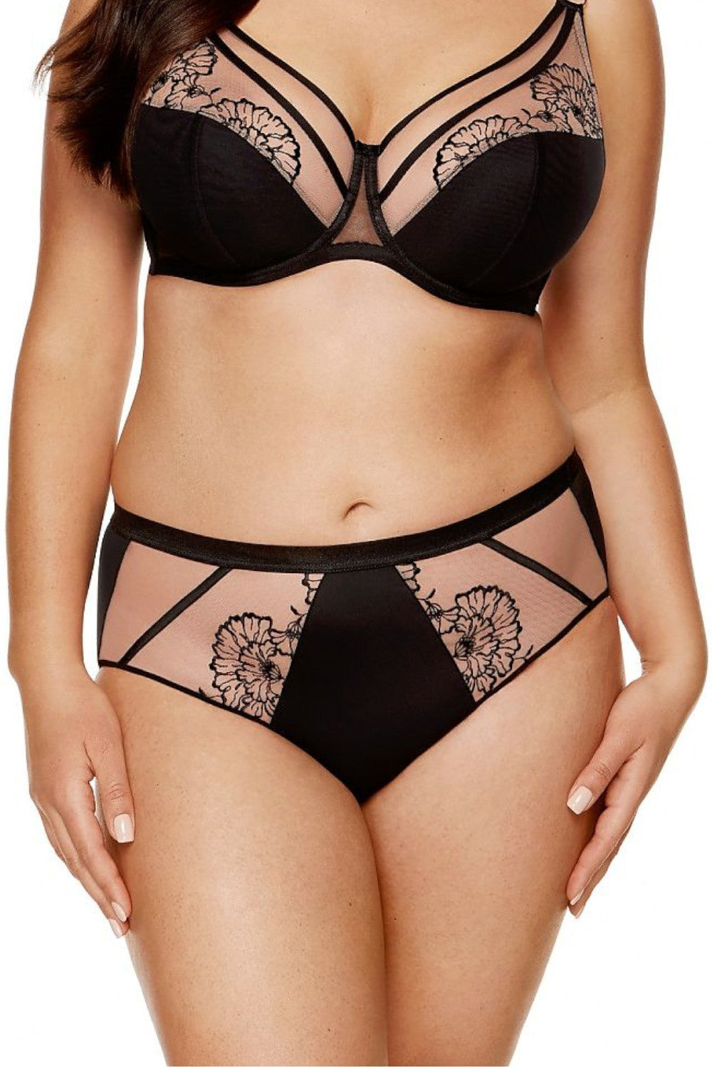 Elegantes Höschen aus glattem Strick Netz und floraler Stickerei 198254