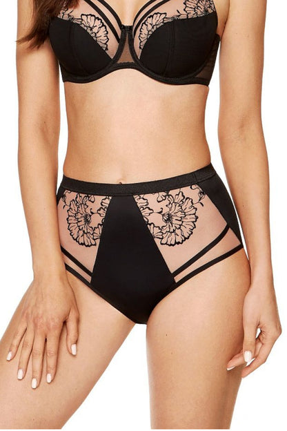 Eleganter Slip mit hoher Taille aus glattem Strick Netz und floraler Stickerei 198253