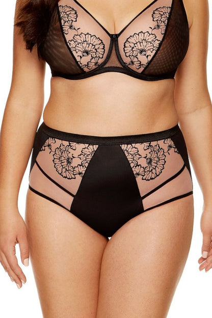 Eleganter Slip mit hoher Taille aus glattem Strick Netz und floraler Stickerei 198253