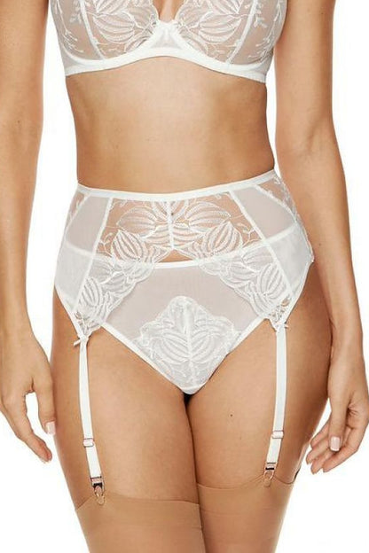 Cremefarbener Strumpfgürtel mit schimmernde Stickerei auf der Vorderseite 197768