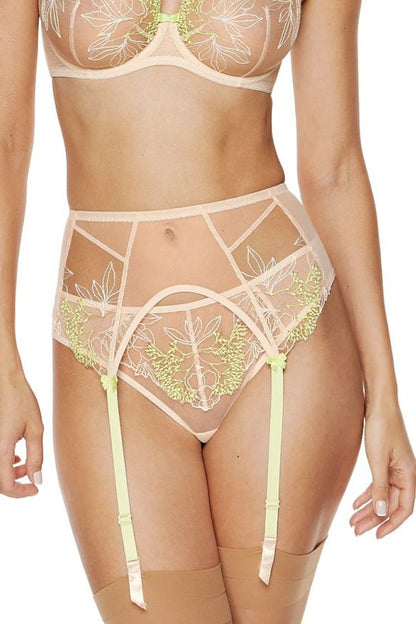 Strumpfhalter aus Tüll und bunter Stickerei mit Blumenmuster 198753